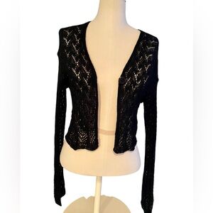 Y2K WHIMSIGOTH BLACK CROCHET GRUNGE SWEATER CAROL HORN CARDIGAN VINTAGE 90s BOHO